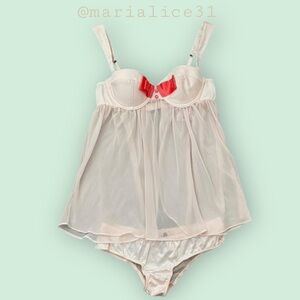 Victoria's Secret Cream and Red Chemise Set, Small / 34C